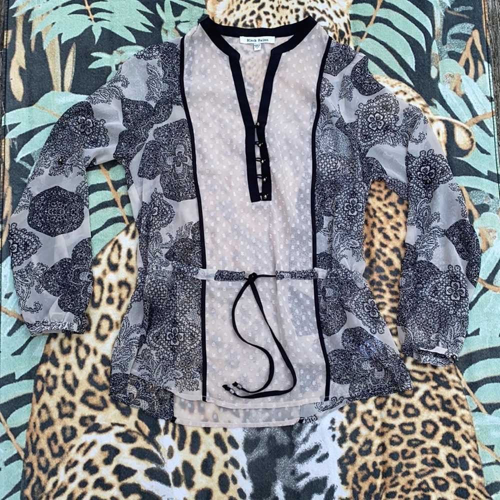 Mixed Fabric Peasant Blouse